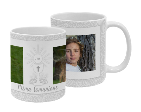 Tazza personalizzata con decorazioni sacre per comunione e immagini