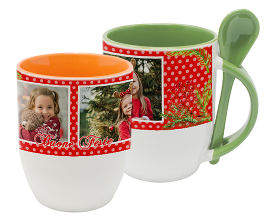Tazza con Cucchiaino personalizzata con foto e grafica Bacche natalizie