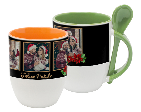 Tazza con Cucchiaino con foto e grafica Black Christmas