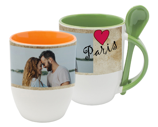Tazza con cucchiaino e interno colorato personalizzata con foto