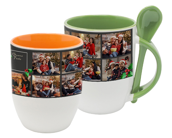 Tazza con Cucchiaino grafica collage natalizia