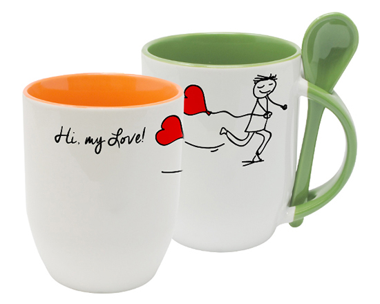 Tazza con cucchiaino con omino che corre