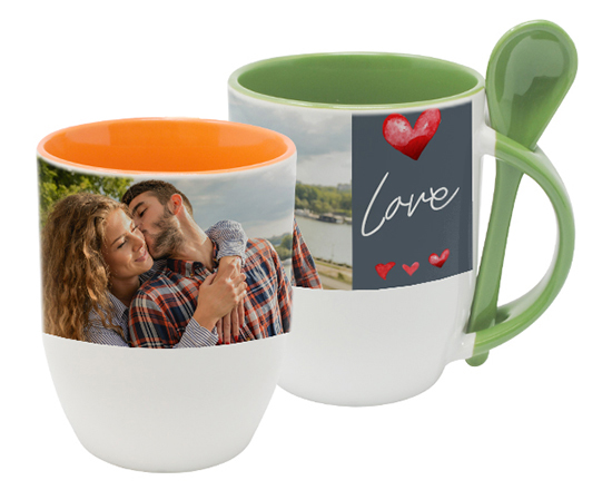 Tazza con cucchiaino personalizzata con grafica per S. Valentino