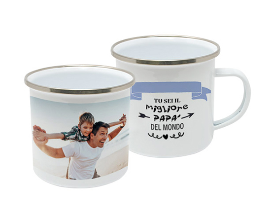 Tazza in metallo Smaltato con foto e grafica Miglior Papà