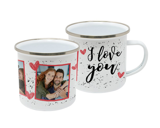 Tazza in metallo smaltato con grafica dedicata a San Valentino