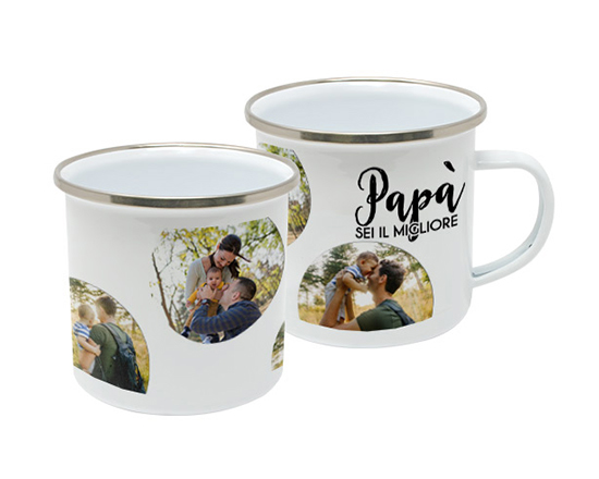 Tazza in metallo smaltato con grafica per la festa del papà