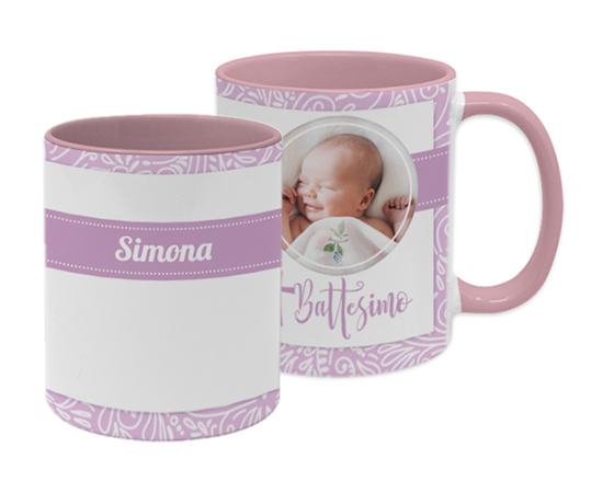 Tazza con grafica per battesimo, con foto e nome