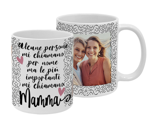 Tazza panoramica personalizzata con dedica per la mamma e foto