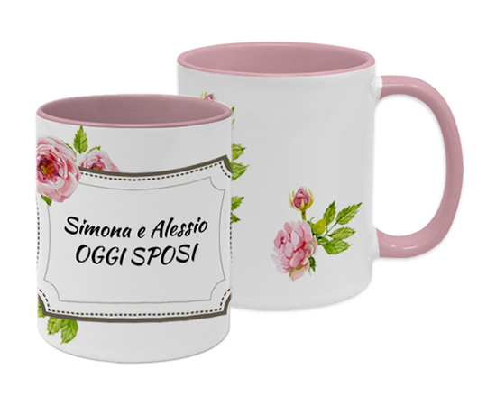 Tazza panoramica personalizzata per matrimonio con cornice di fiori