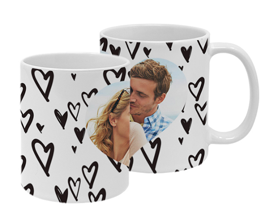 Tazza panoramica con foto e grafica cuori
