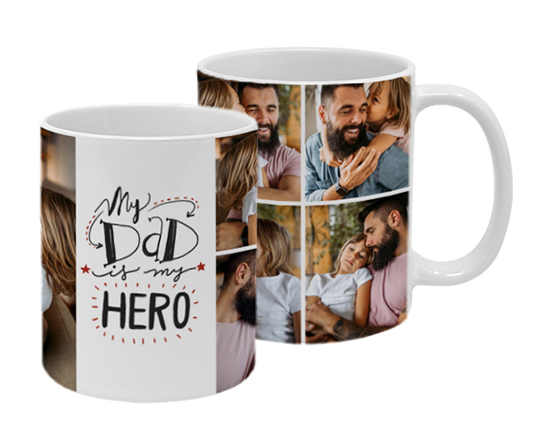 Tazza panoramica Dad is my hero con collage di immagini