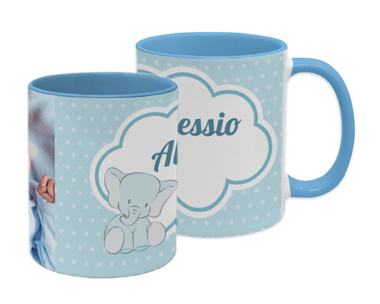 Tazza panoramica con immagine e nome per nascite