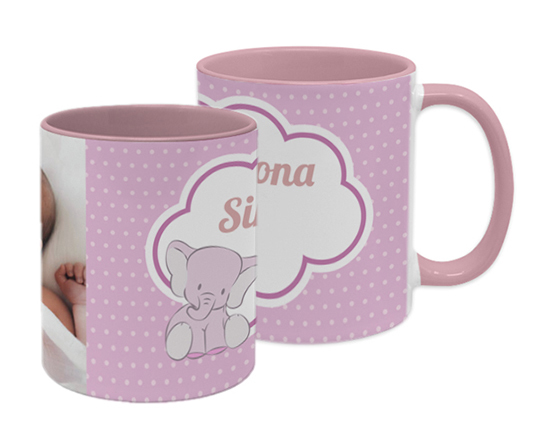 Tazza con elefantino rosa e nome per battesimo