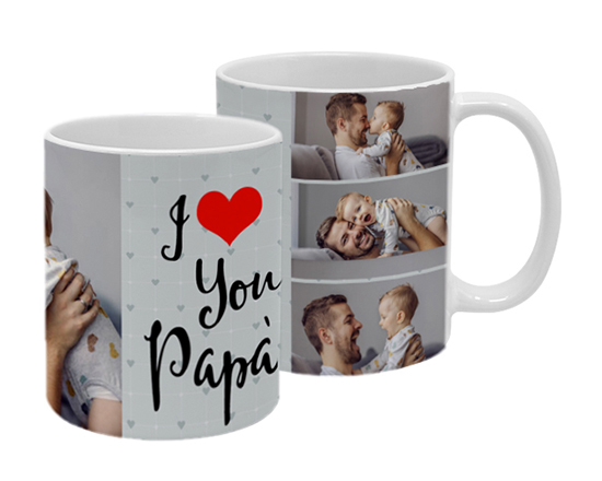 Tazza panoramica personalizzata con grafica e foto per la festa del papà