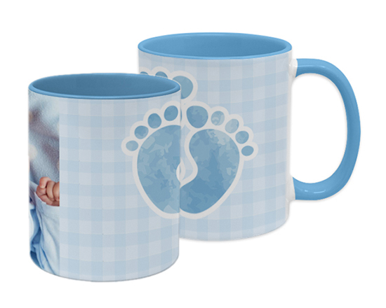 Tazza panoramica personalizzata con foto e Impronte azzurre