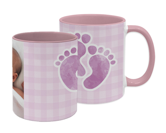 Tazza con impronte nel colore rosa per battesimo