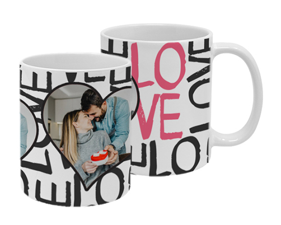 Scritte d'amore e foto su tazza panoramica