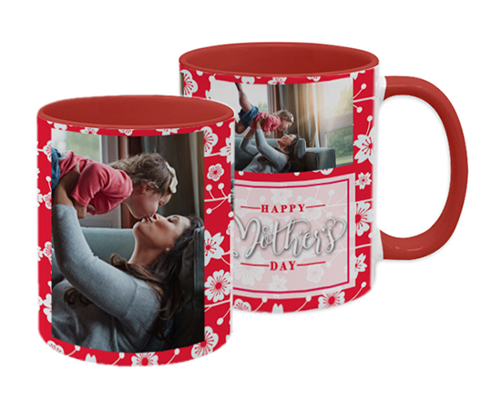 Tazza panoramica in ceramica per la festa della mamma con interno e manico rosso