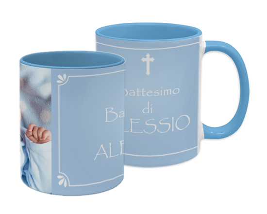 Tazza panoramica con foto e nome personalizzata per battesimo