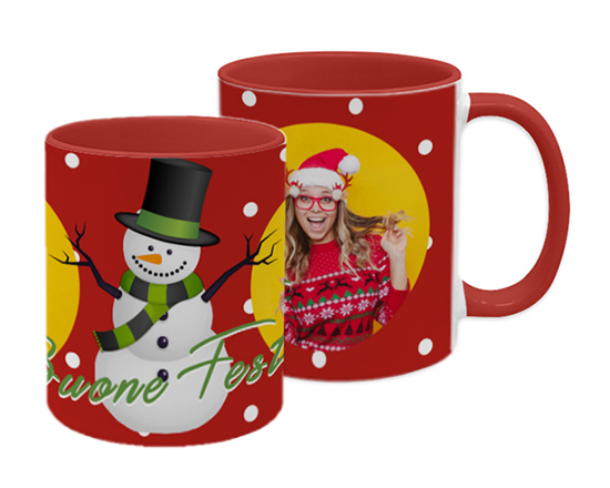 Tazza con pupazzo di neve e pois bianchi