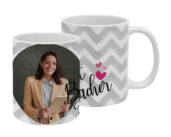 Tazza panoramica con foto e grafica per regalo maestra