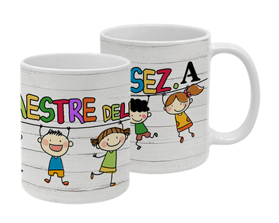 Tazza panoramica con bimbi disegnati per regalo maestra