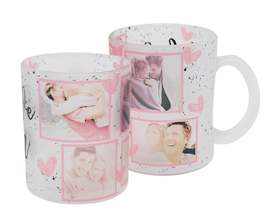 Tazza in vetro personalizzata con grafica per San Valentino