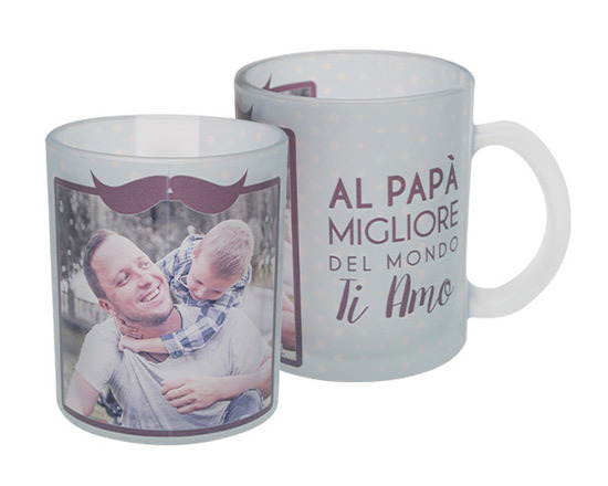 Tazza vetro effetto ghiaccio con foto e grafica miglior papà