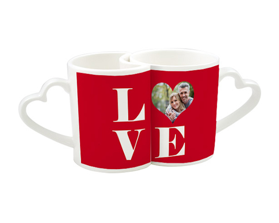 Tazze di coppia personalizzate con grafica e foto a cuore