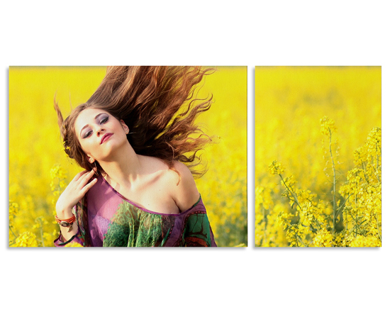 Stampa su tela in pannelli orizzontale con immagine donna