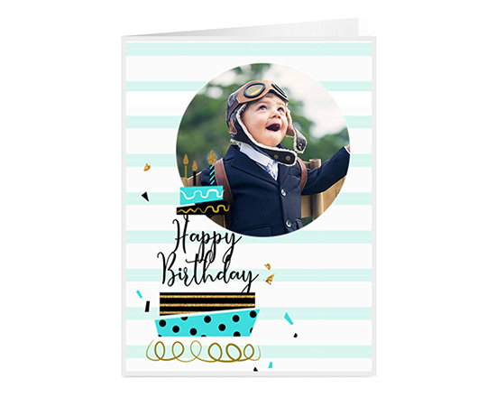 Bigliettino auguri a 2 ante con grafica Buon Compleanno e foto