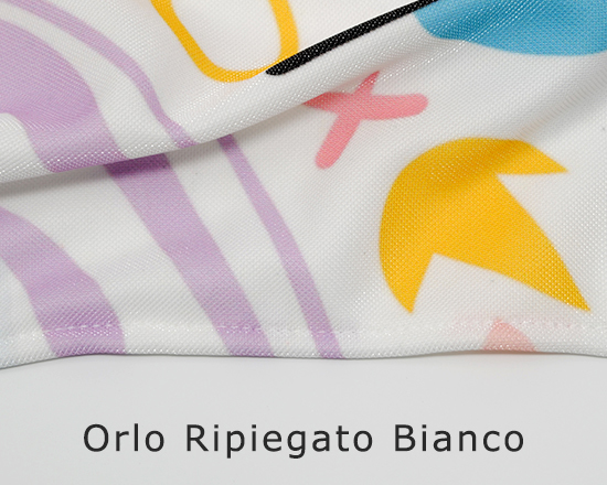 Poliestere lucido stampato con orlo ripiegato bianco