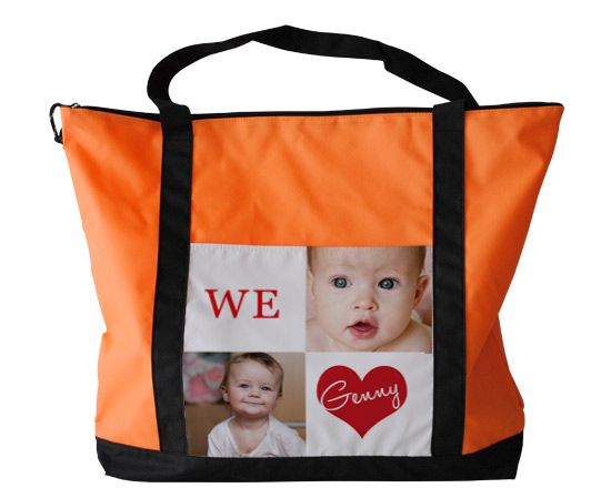 La borsa dalla grafica con struttura collage e il cuore rosso