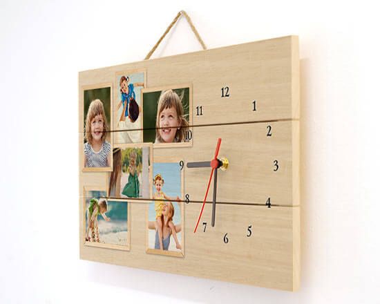 visualizzazione laterale dell'orologio su listelli in legno