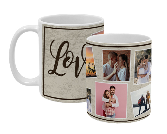 Grafica collage su tazza con foto