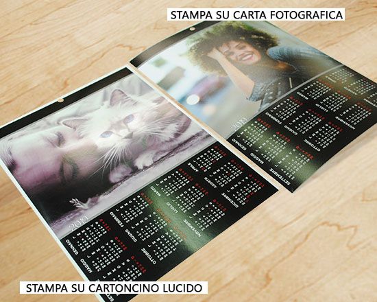 Calendari Pagina Singola formato A3 stampati su carta fotografica o su cartoncino