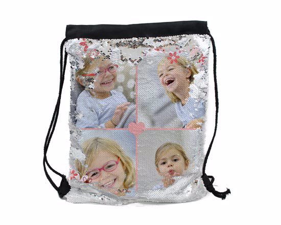 Sacca personalizzata con paillettes argentate reversibili