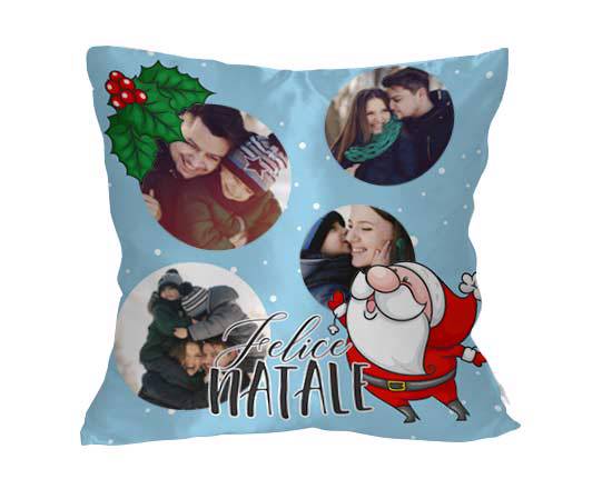 cuscino in raso con grafica nel colore celeste