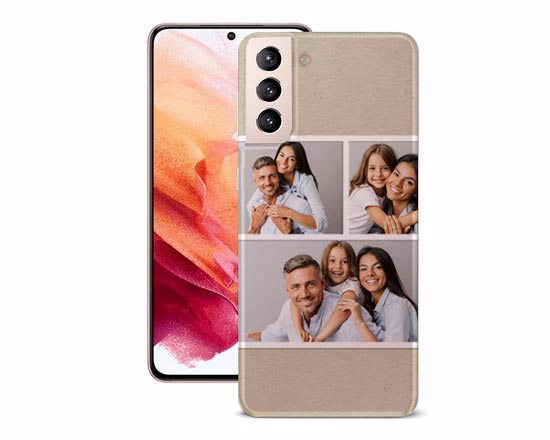 Cover in silicone trasparente per Galaxy S21, con grafica collage da personalizzare con foto