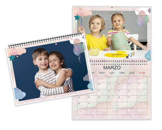 Calendario doppio nuvolette colorate personalizzabile