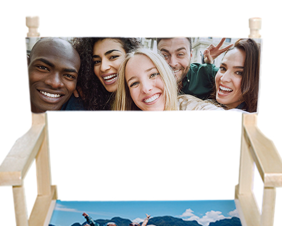 dettaglio schienale sedia da regista personalizzata