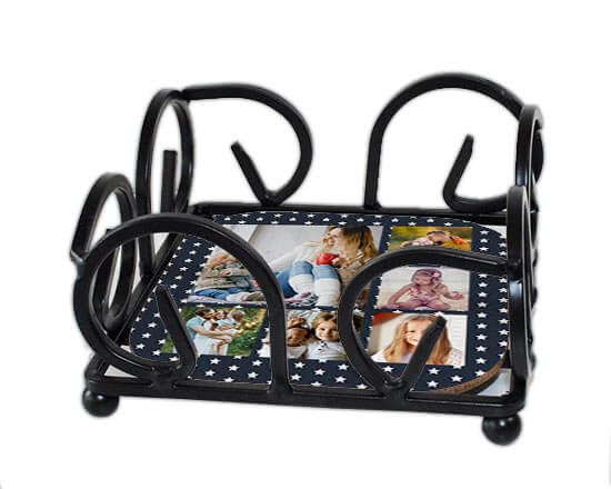 crea poggiabottiglie in ferro battuto, con grafica collage