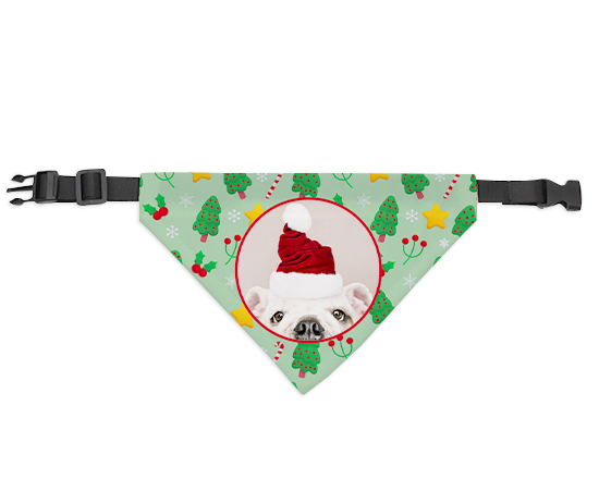 Bandana per cani personalizzata con grafica alberi di natale e foto