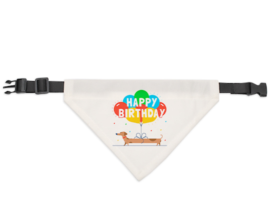 Bandana per cani personalizzata con grafica happy birthday bassotto e pallocini
