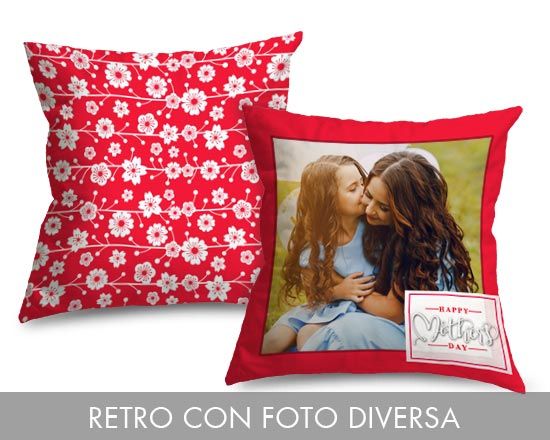 Cuscino con foto e grafica con fiori bianchi