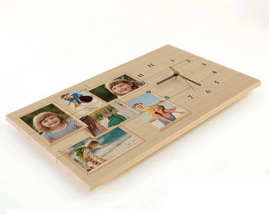crea un orologio personalizzato su listelli in legno con collage di foto