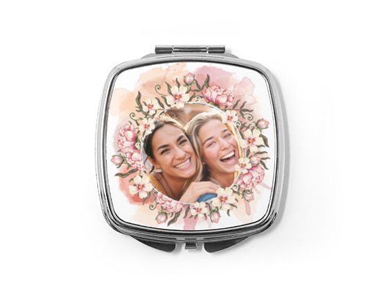 Specchietto quadrato con foto e grafica floreale