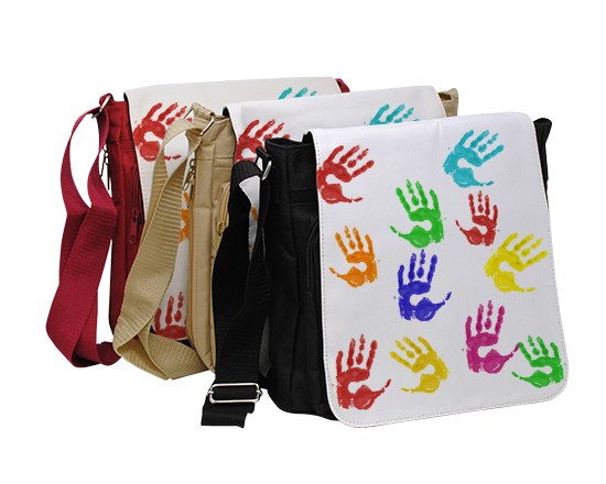 Borsa tracolla per insegnante grafica Manine colorate