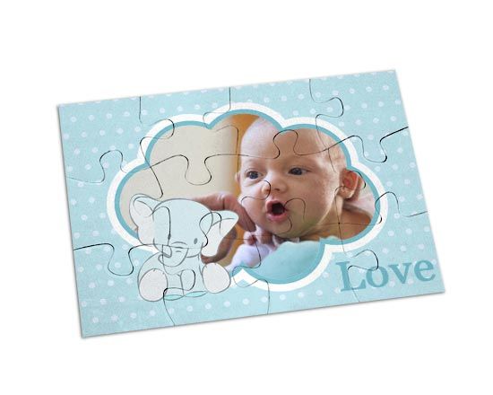 Foto puzzle con elefantino celeste