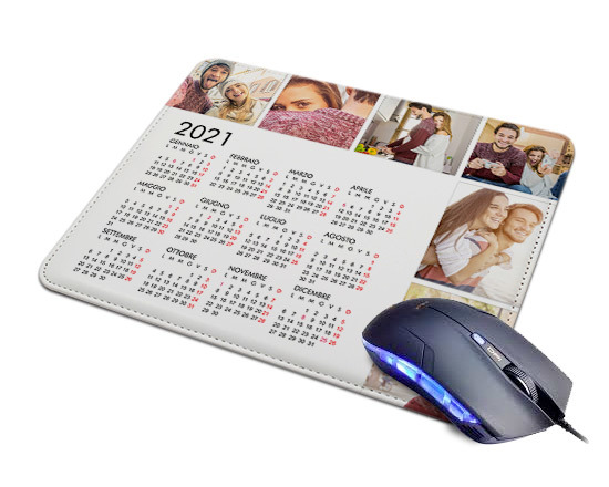 Tappetino mouse con grafica collage 6 riquadri e calendario